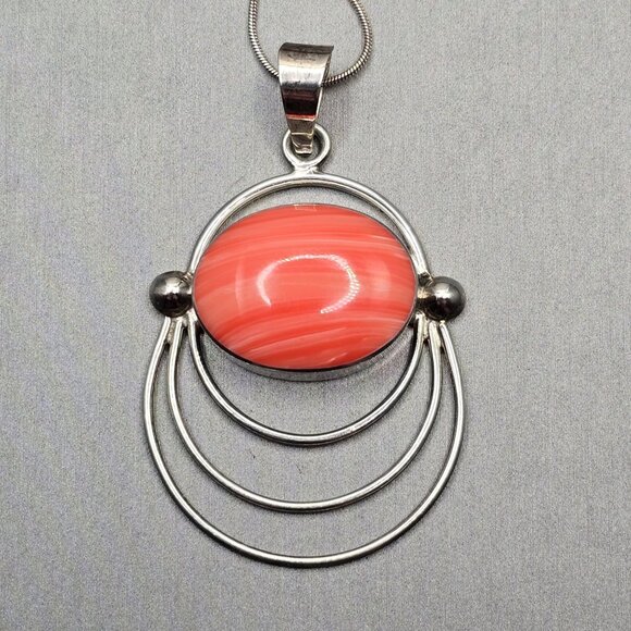 VTG 950 Silver Spiny Oyster Pendant Necklace 17" Mexico Modernist Design 12.8g - Picture 3 of 11